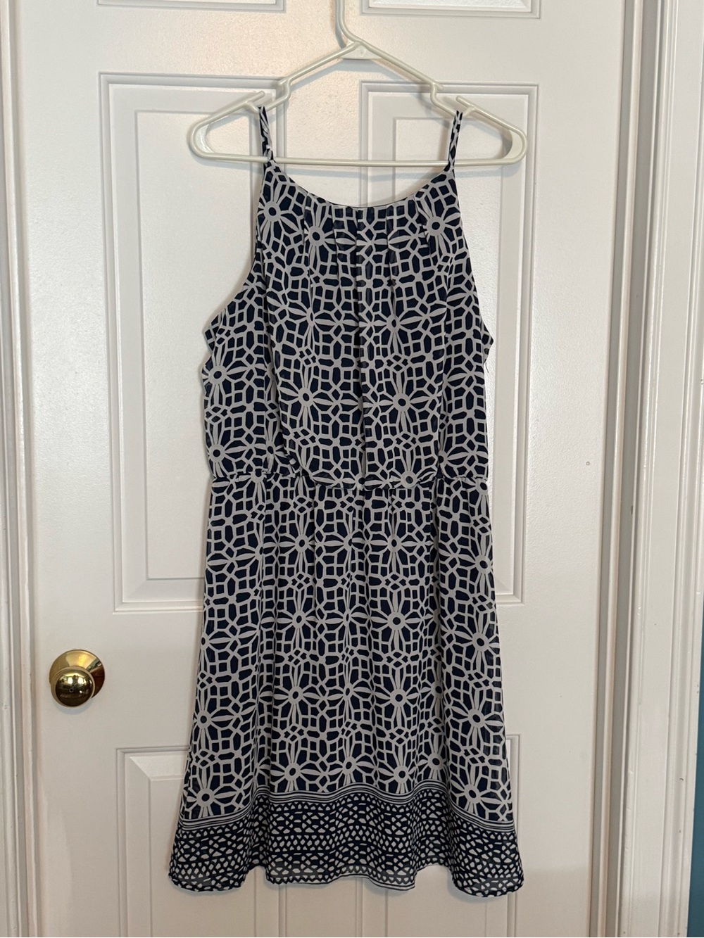 Navy and White Geometric Halter Sundress